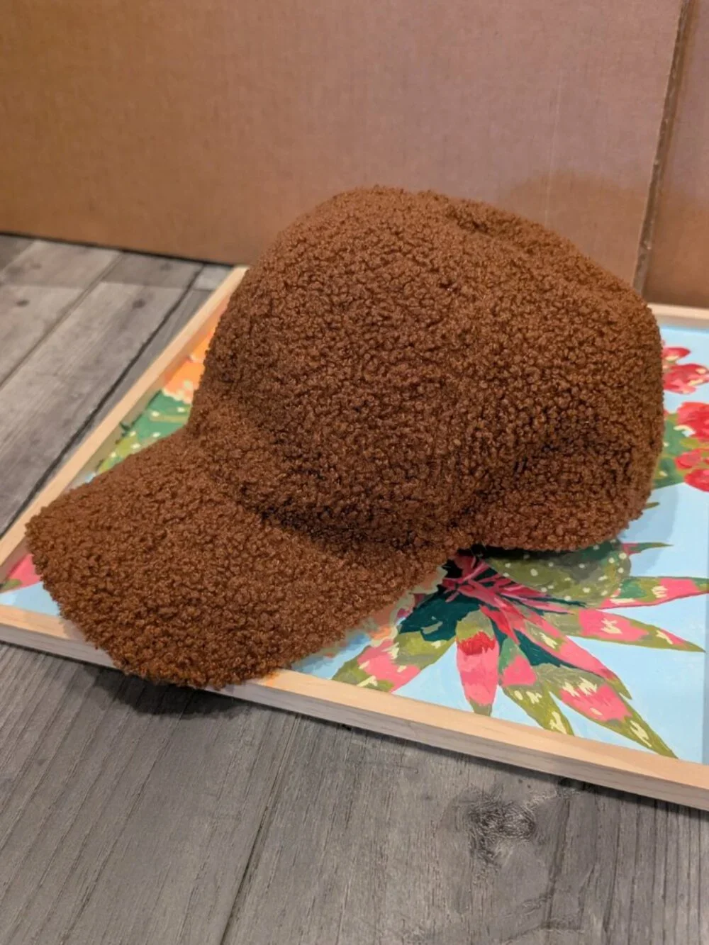 Brown Sherpa Teddy Fleece Baseball Cap Cozy, Unbranded, Like New